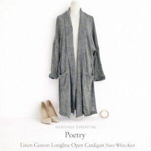 Poetry Linen Cotton Longline Open Cardigan Navy White Knit 16/18